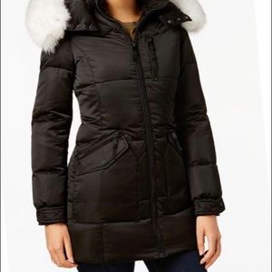 One Madison Fox-Fur-Trim Hooded Puffer Coat